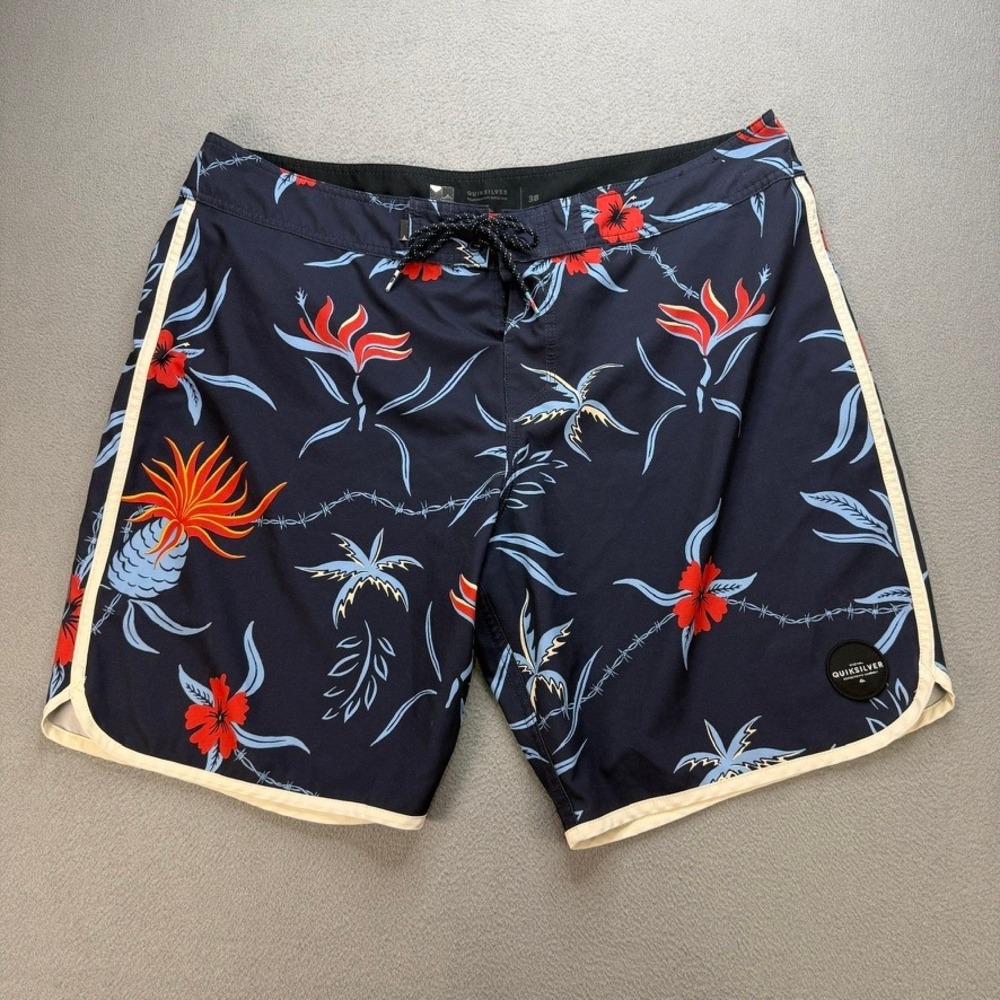 Quiksilver Floral Board Shorts Regular 38 (FIT 39) Blue Tropical Summer Swim